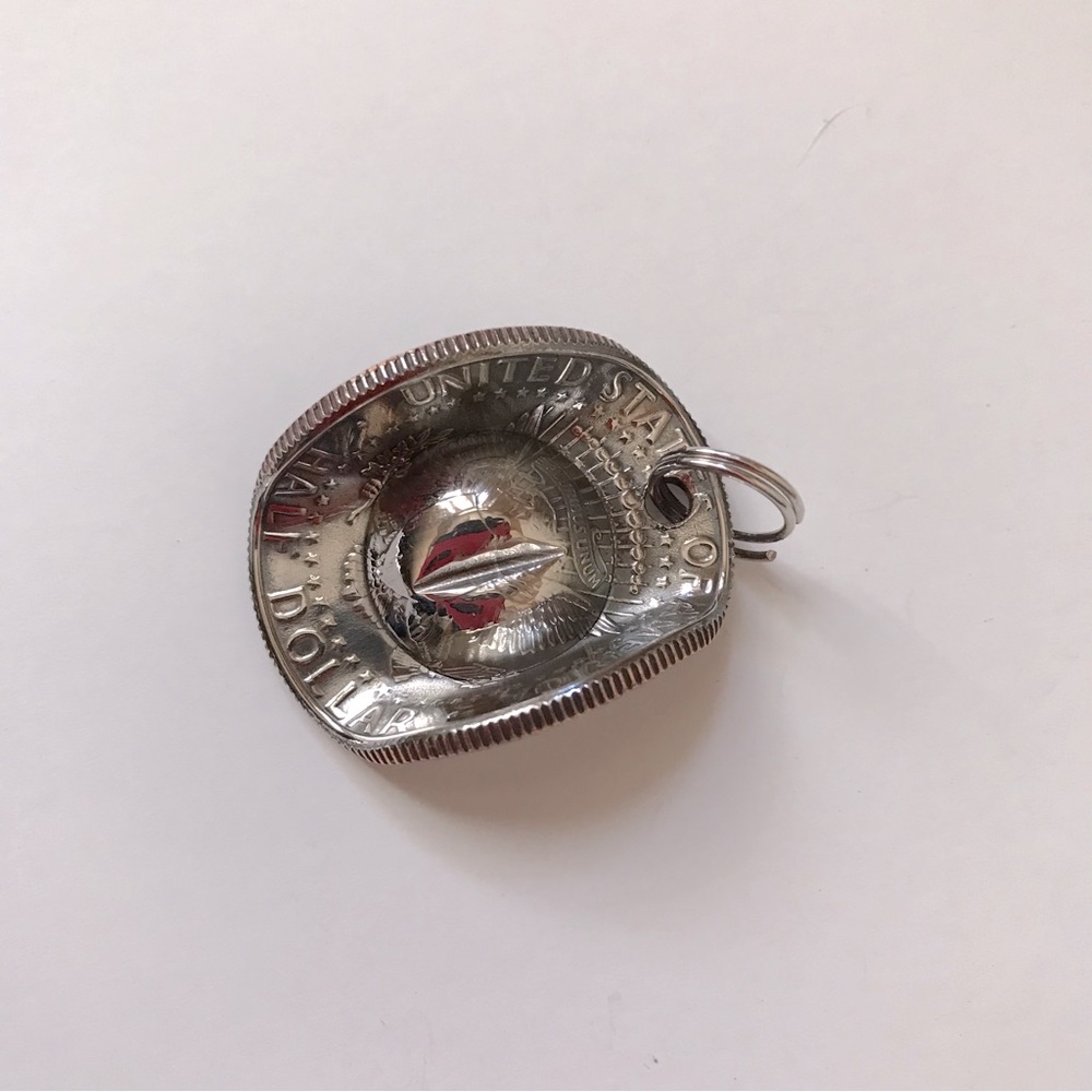 Handcrafted Rodeo Cowboy Cowgirl Hat Kennedy Half Dollar Coin Pendant 1998